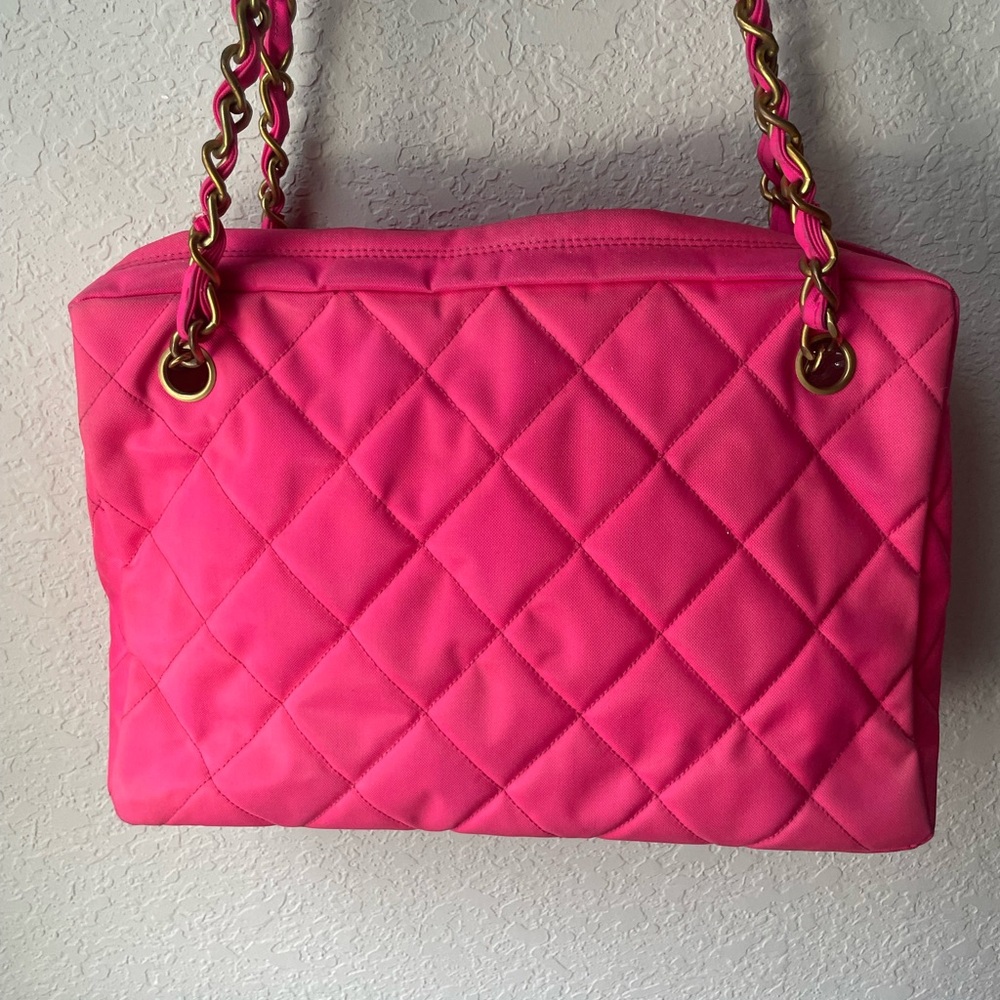 Vintage Chanel Quilted Nylon Pink Shoulder Bag. Authentic